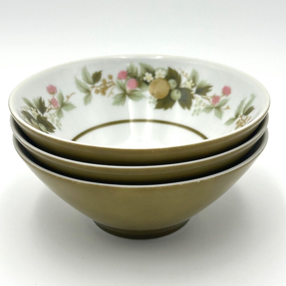 VTG Mikasa Fine China Eclipse Sumay Fruit Bowls Green Pink Floral 5741 Set of 3
